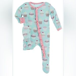 KicKee Pants Summer Sky Cupcakes Classic Ruffle Footie with Zipper 3-6